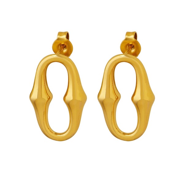 18K Gold Plated Sculptural Oval Huggie Earrings*Hoop Earrings*Stud Earrings*ML - Picture 8 of 8